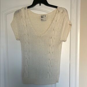 American Eagle Outfitters Cream V-Neck Sweater with Textured Knit
